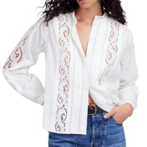 Madewell Lace-Inset Pintucked Button-Up Top Size XXS